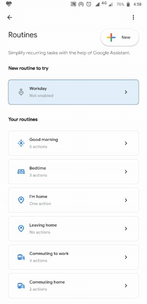 Google Assistant home routine page settings